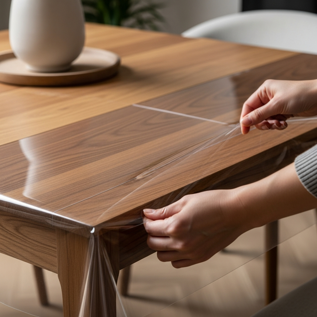 Comment poser une nappe transparente sur table en bois