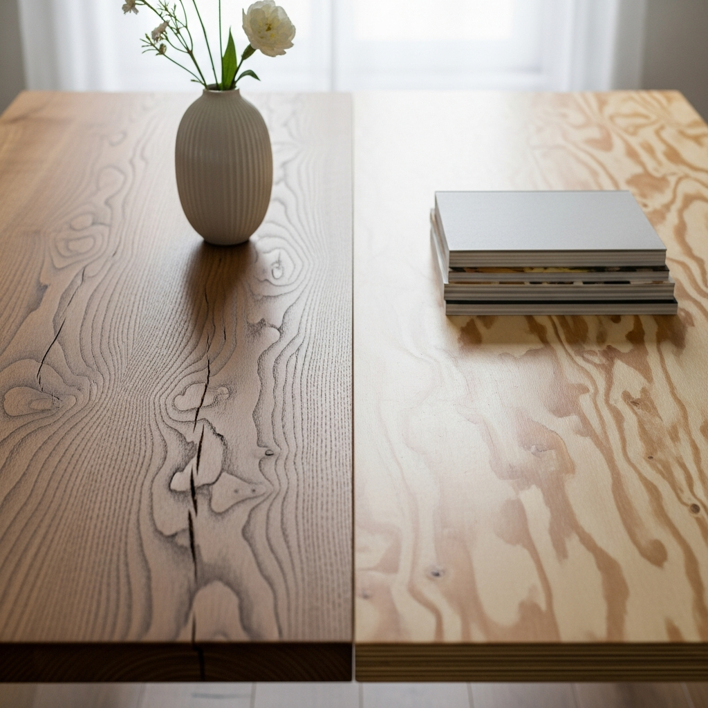 Différence entre bois massif et bois contreplaqué pour une table