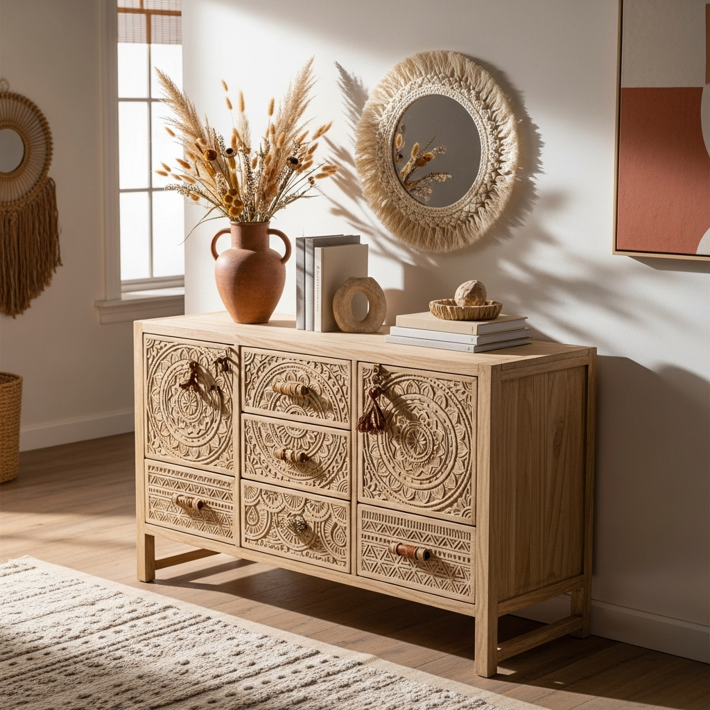 Commode bois style bohème décoration intérieur