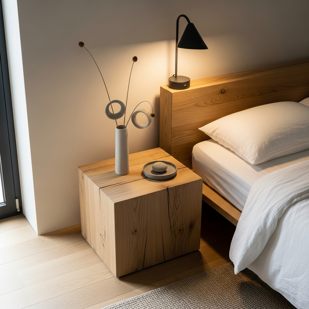 Table de chevet en bois massif pour chambre minimaliste design