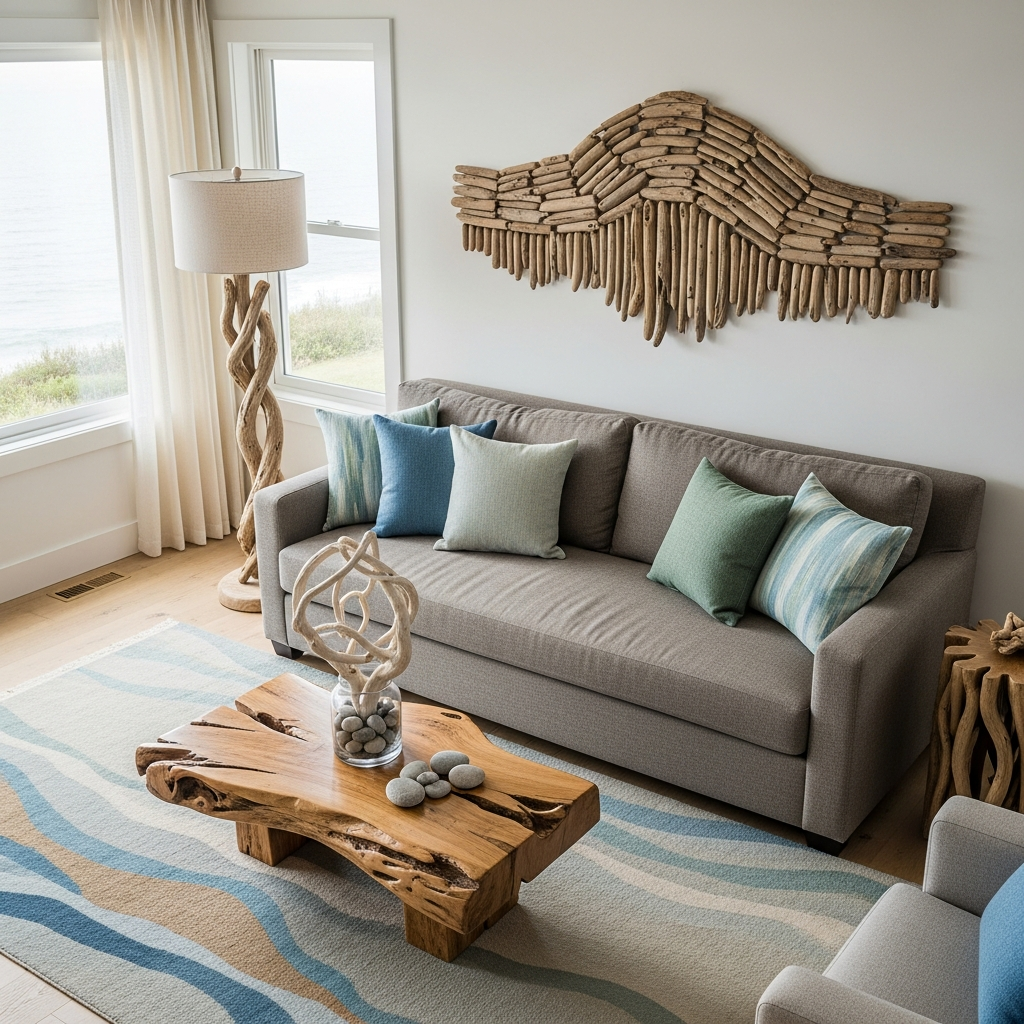 Décoration en bois flotté : un salon au style côtier