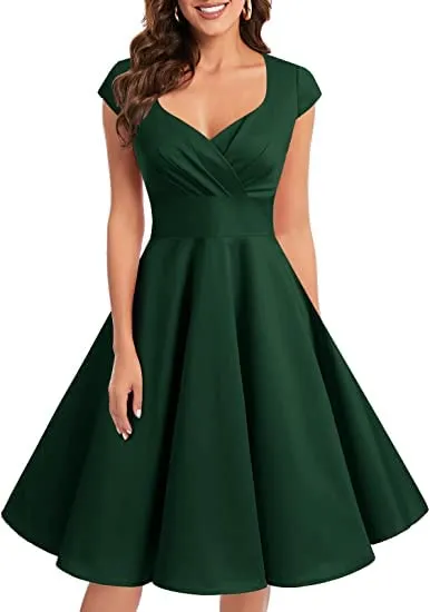 Robe Vintage de soiree Cocktail Deguisement Bal Annees 50s 60s Col en V - Image 1