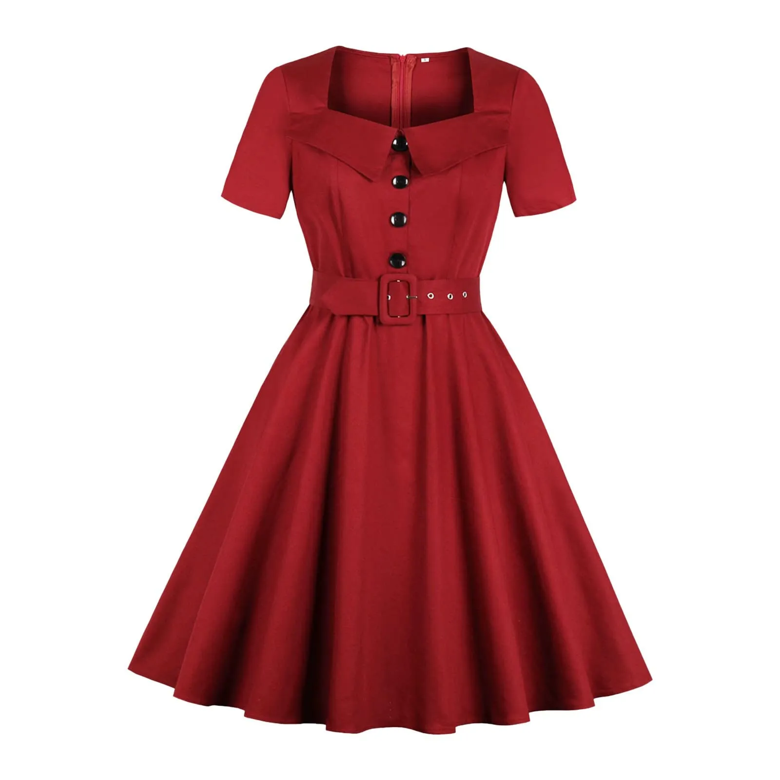Robe Années 50 Vintage Femme Retro Rockabilly Pin-Up Chic Et Elegant Robes Au Genou Dos Nu Années 40 50 60 Swing Décontractée Dress De Soirée Audrey Hepburn Cérémonie Bal - Image 1