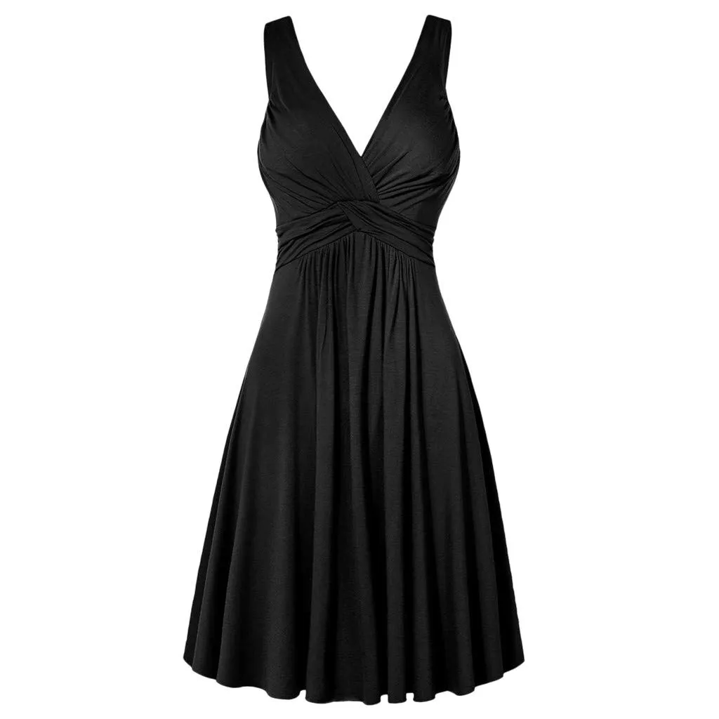 Robe Sexy Club Femmes Grandes Tailles- Robe Vintage Décolleté en V Profond,Robe Amincissante Mi-Longue à Larges Bretelles Plissée Ajustée Couleurs Pure Vêtement Rétro Convient des Soirée Fetes - Image 1