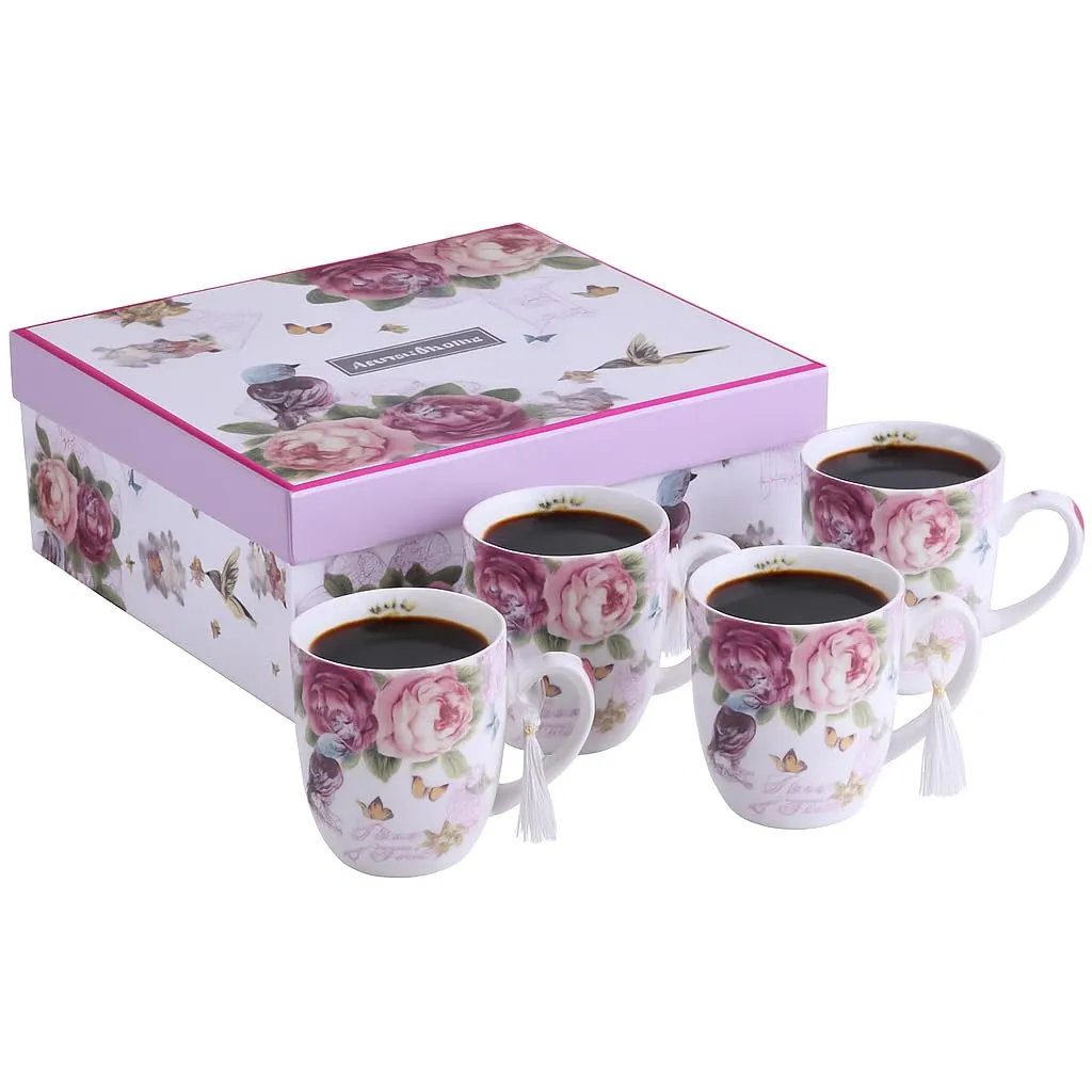 Tasse vintage - Lot de 4 – London Mug rose porcelaine 330 ml - Image 1