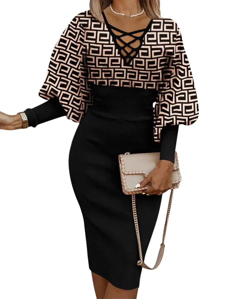 Robe Femme Chic et Elegant Mi Longue Crayon Sexy Moulante Midi Robe d&rsquo;affaires au Travail Décontractée au Bureau Robe de Soirée Cocktail Vintage Mariage Fete Pencil Dress - Image 1