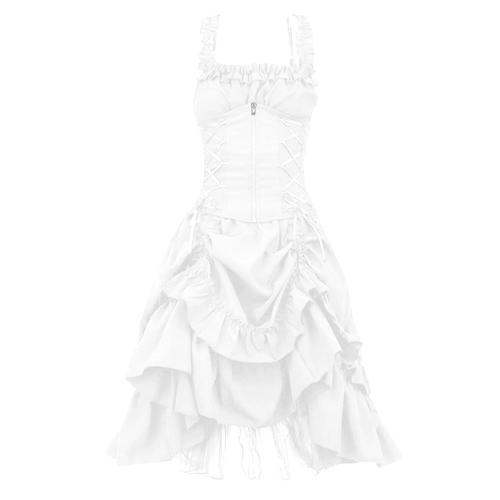 Robe gothique pour femme - Robe midi vintage à volants avec bretelles spaghetti - Robe médiévale gothique rétro punk Y2K avec corset - Costume de fête pour bal de fin d&rsquo;année/cocktail