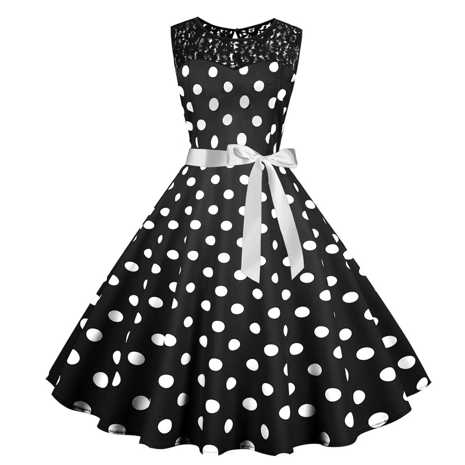 Robe vintage - Robe à Pois Année 50 Femme col v Sans - Image 1
