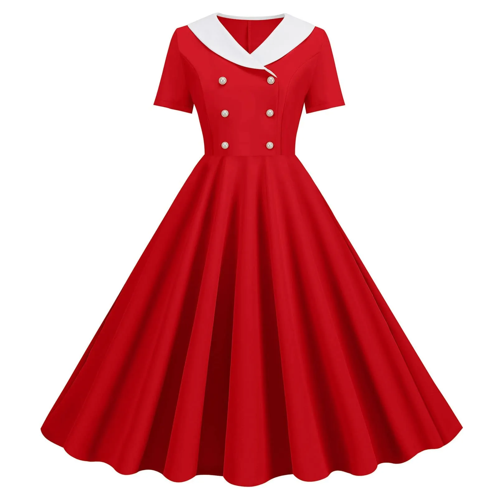 Robe Vintage Femme Années 40 50 60 Col V Manche Courte Vintage Robes Année 50s Pin Up Rockabilly Chic Et Elegante Imprimée À Pois Trapèze Retro Robe Plissée Robes De Cocktail Soirée Fête Midi Jupe - Image 1
