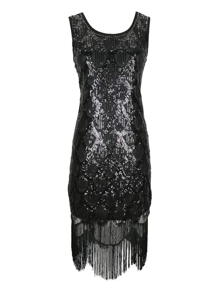 Robe vintage - Grouptap Années 1920 Noir Gatsby Flapper art Déco Paillettes - Image 1