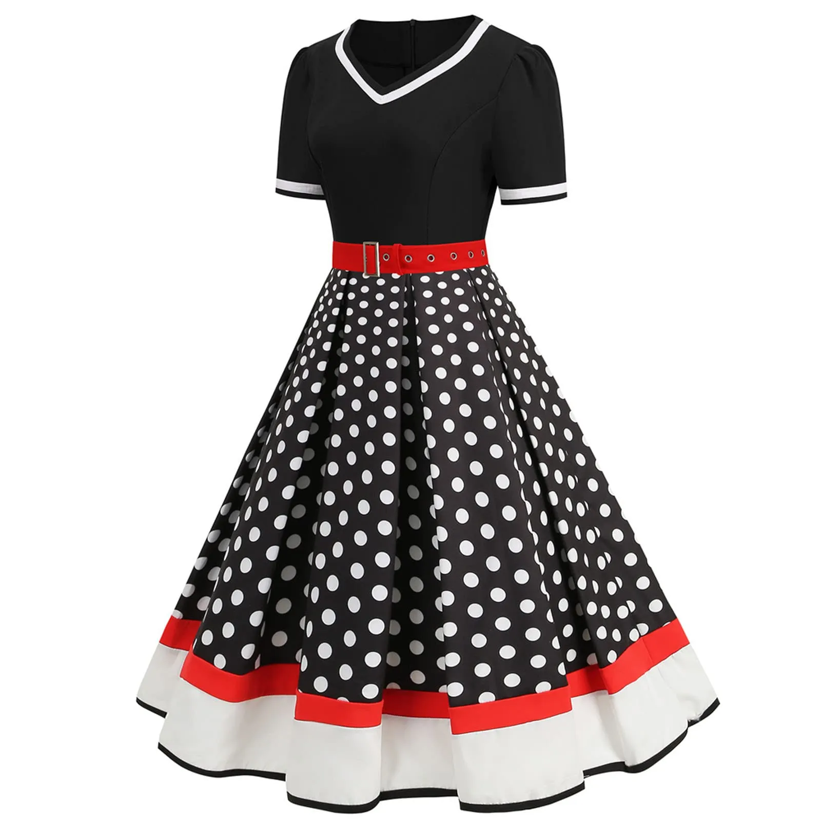 Robe Vintage AnnéEs 50 Femme à Pois Vintage Rétro Imprimée à Pois Mi Longue Elégante Style 1950’s Audrey Hepburn Cocktail Robe de Soirée Rockabilly