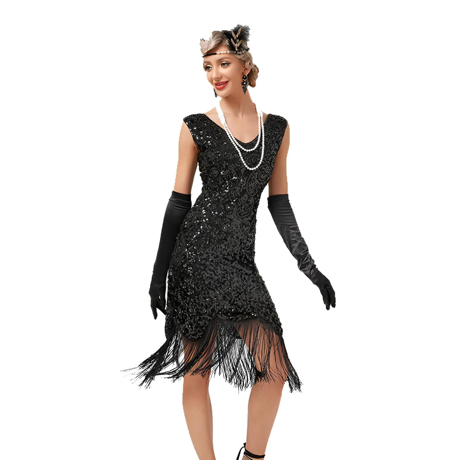 Femme 1920s Robe de Soirée à Paillettes Robe Flapper des Années 1920 Vintage Robe de Cocktail à Franges Gatsby