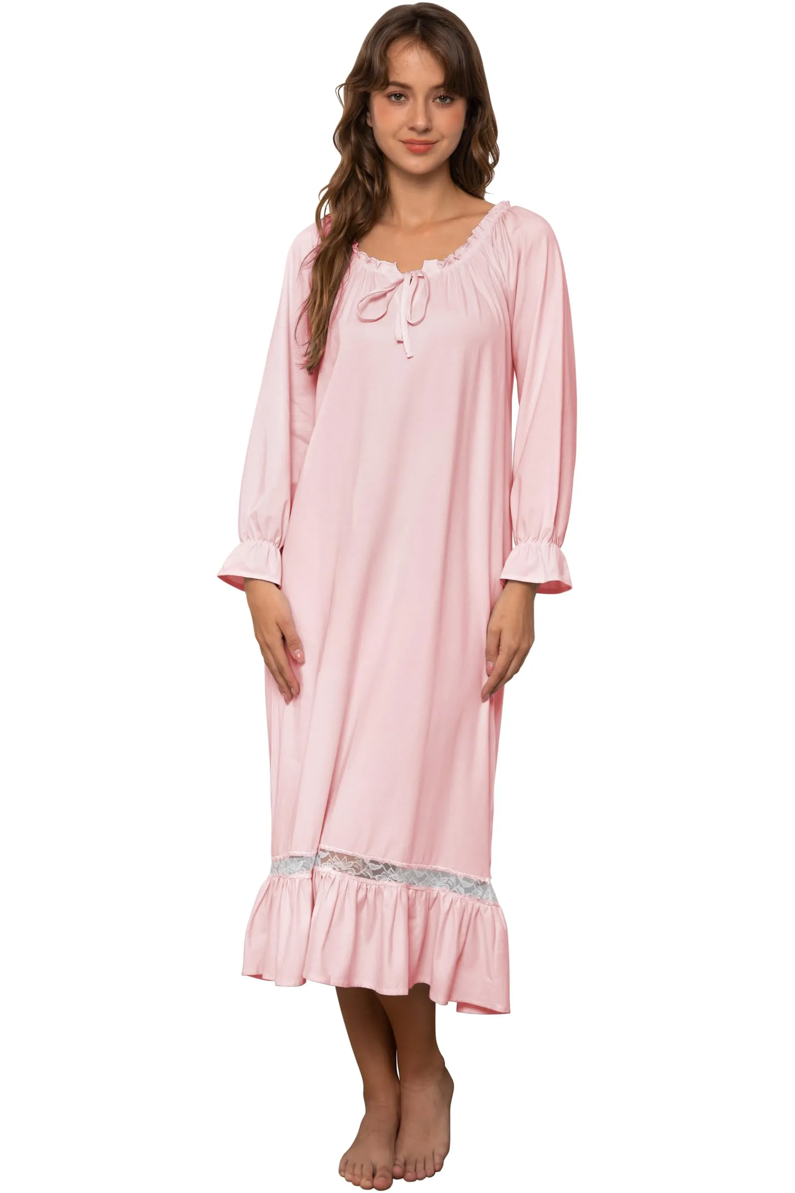 Chemise de Nuit Femme Manches Longues Robe de Nuit Vintage Vêtements de Nuit Pyjama