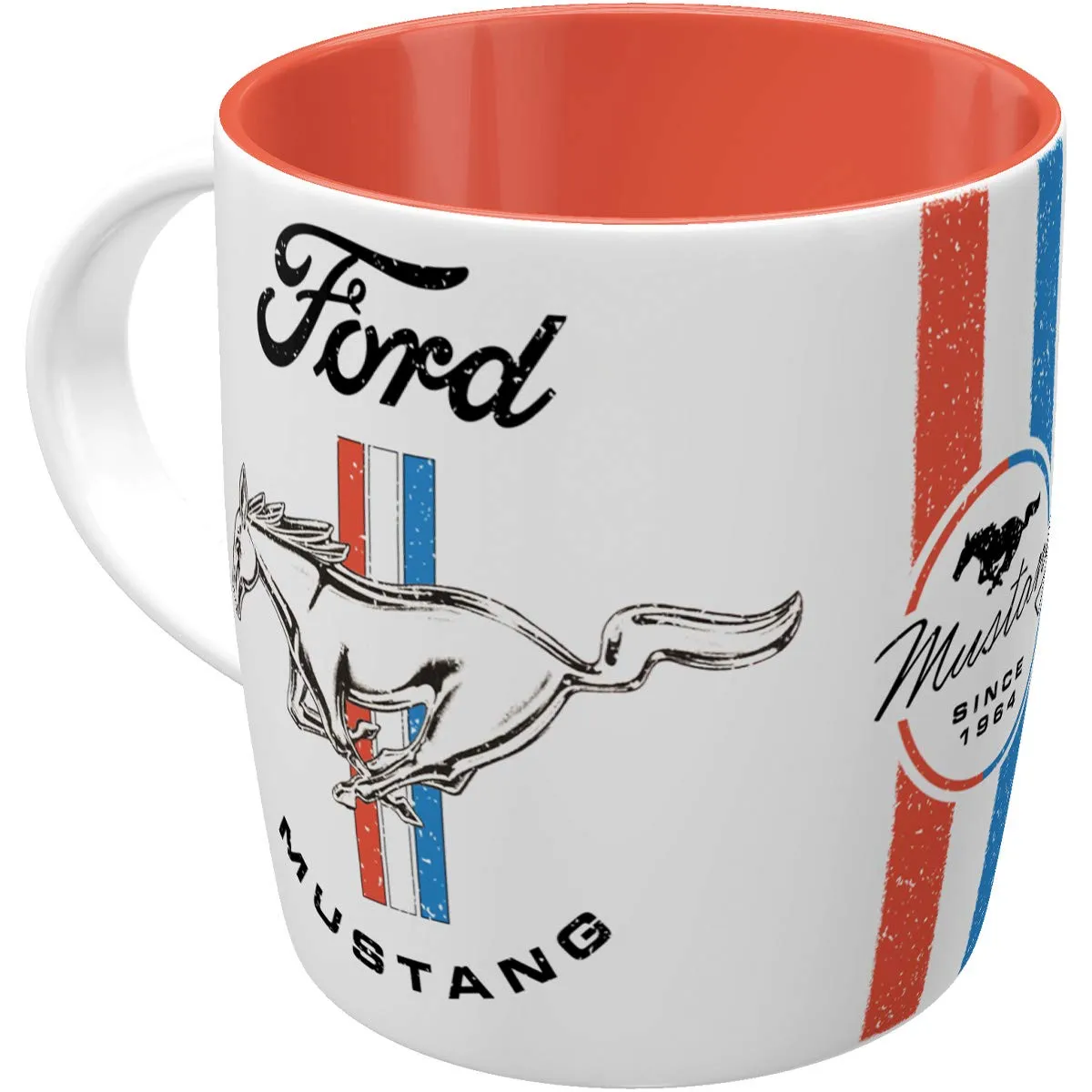 Mug vintage - Nostalgic-Art Tasse à café rétro, Ford Mustang – Horse & Stripes Logo – Idée de cadeau pour fans de voitures, en céramique, Design vintage, 330 ml - Image 1