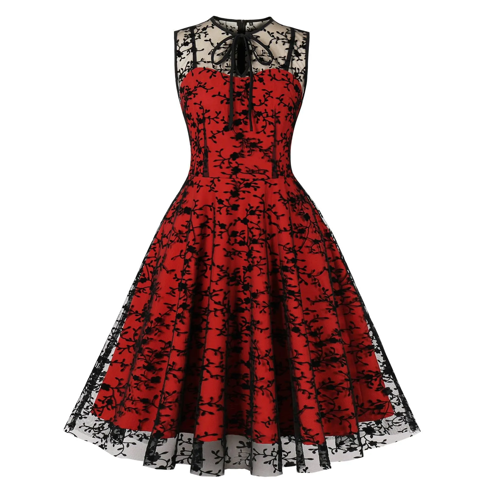 Robe Femmes Trou de Serrure Cravate Gothique Vintage d&rsquo;halloween Maille Florale - Image 1