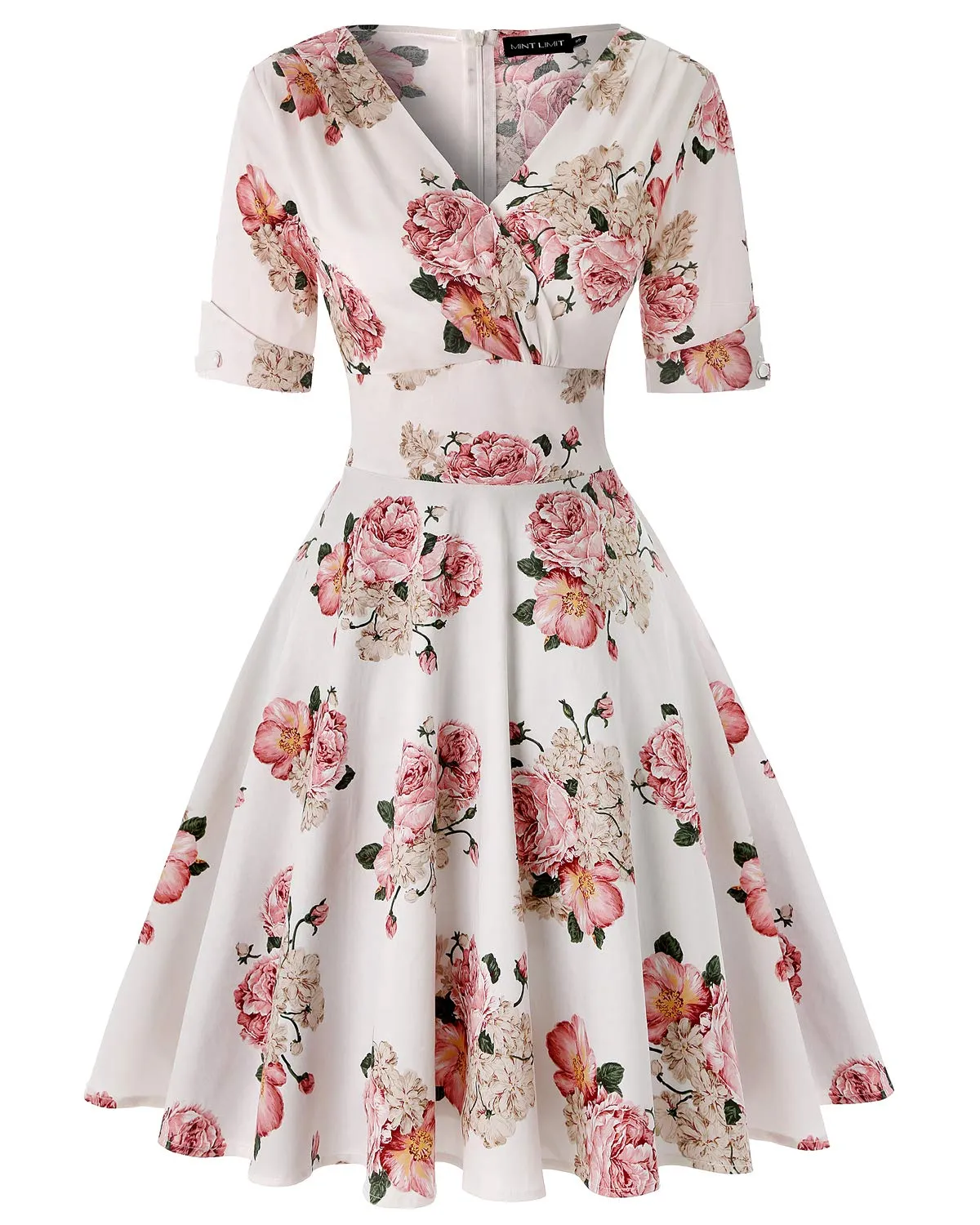 Robe de cocktail vintage annees 1950 avec col en V profond et manches mi-longues - Image 1