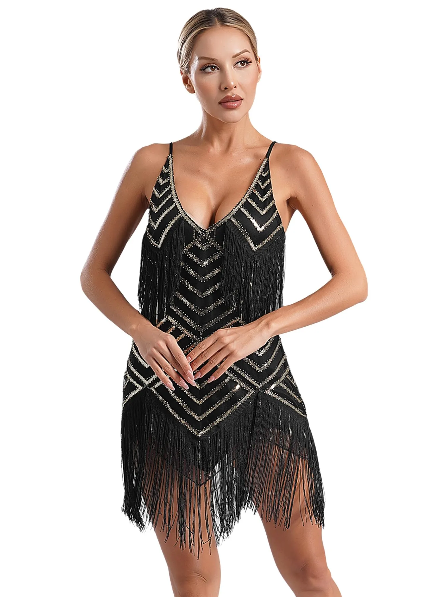 Robe vintage - Femme Robe Charleston Danse Soirée à Paillettes Années 20 - Image 1