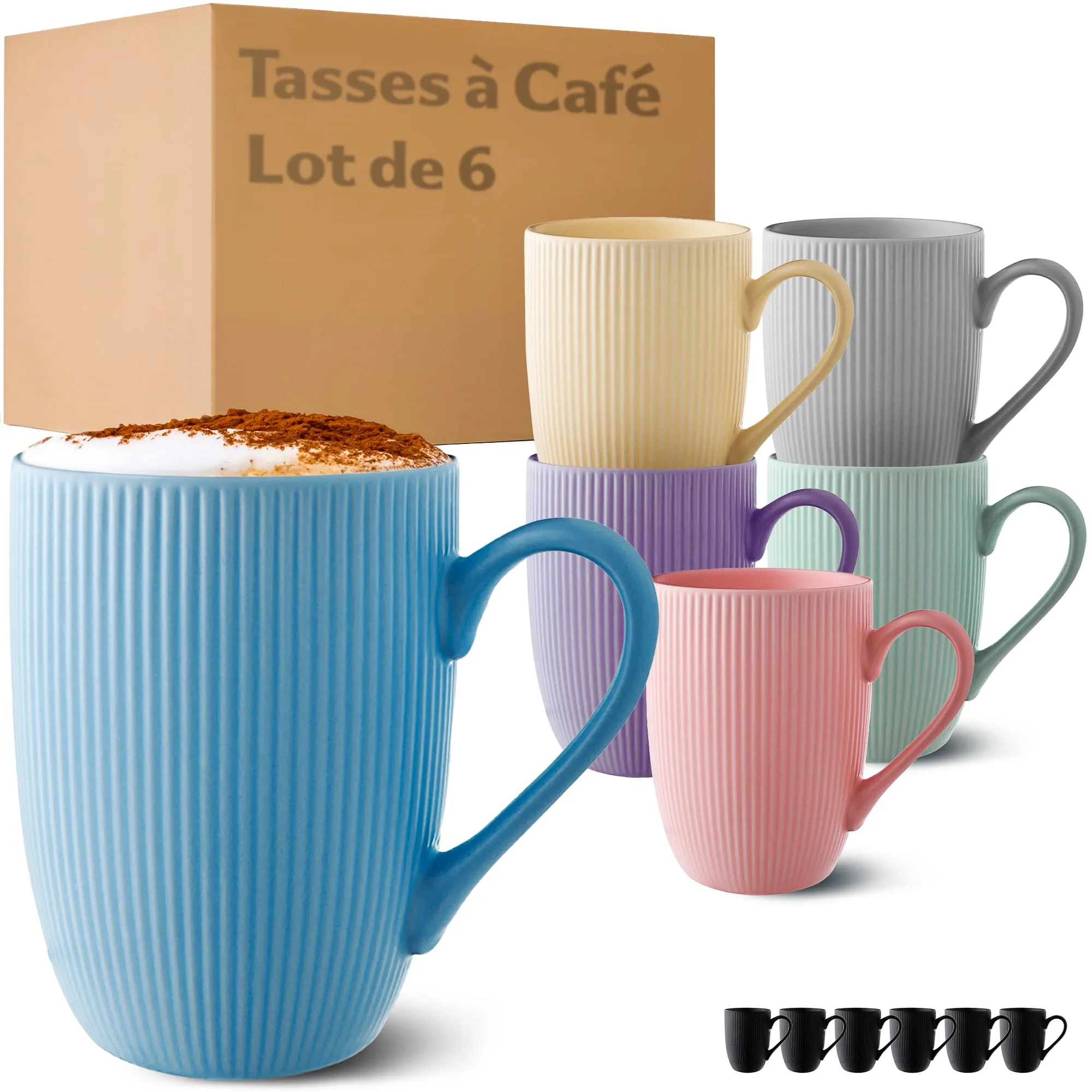Tasse vintage - Lot de 6 – Cosumy Mug Lot 6 Tasses à Café Couleur Pastelle - Image 1