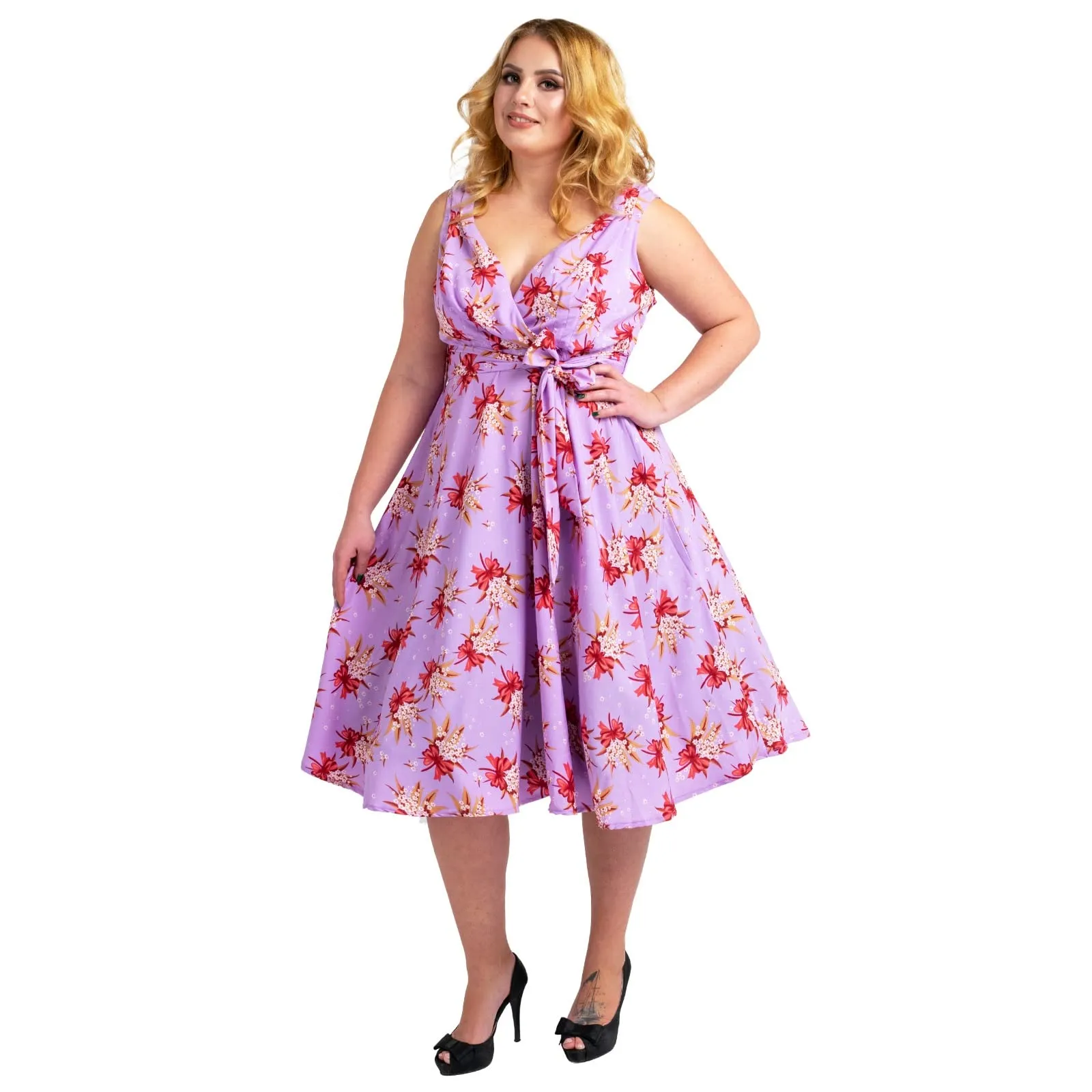 Robe Grande Taille pour Femme Motif Floral retro Rockabilly Annees 40 et Annees 50 Robe de Demoiselle d&rsquo;honneur Vintage