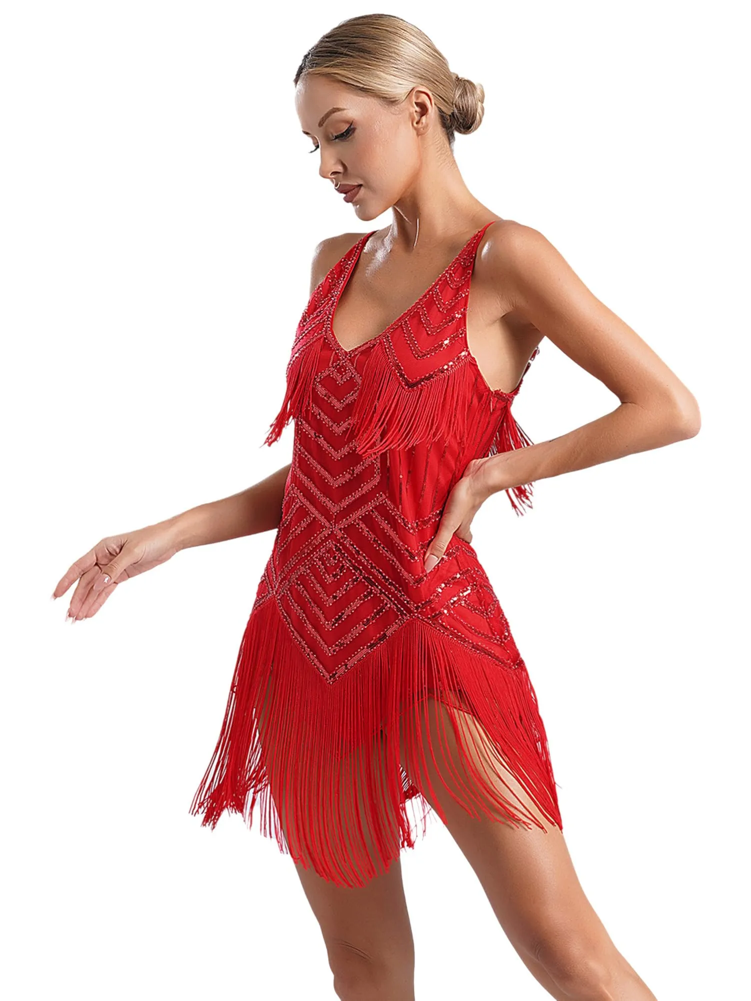 Robe vintage - Robe Danse Latine Femme Robe à Paillettes Charleston Soirée - Image 1