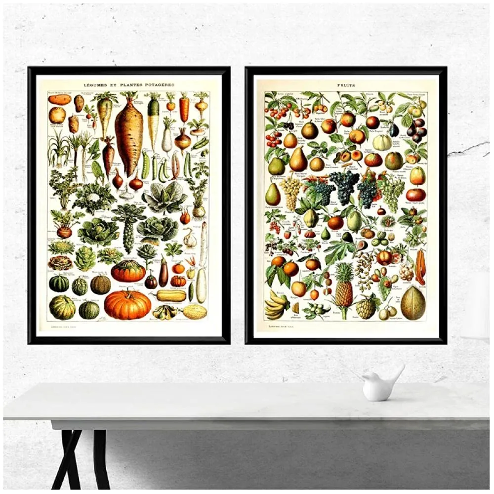Affiche vintage - Cuisine – BINGJIACAI Vintage Légumes Fruits Champignon