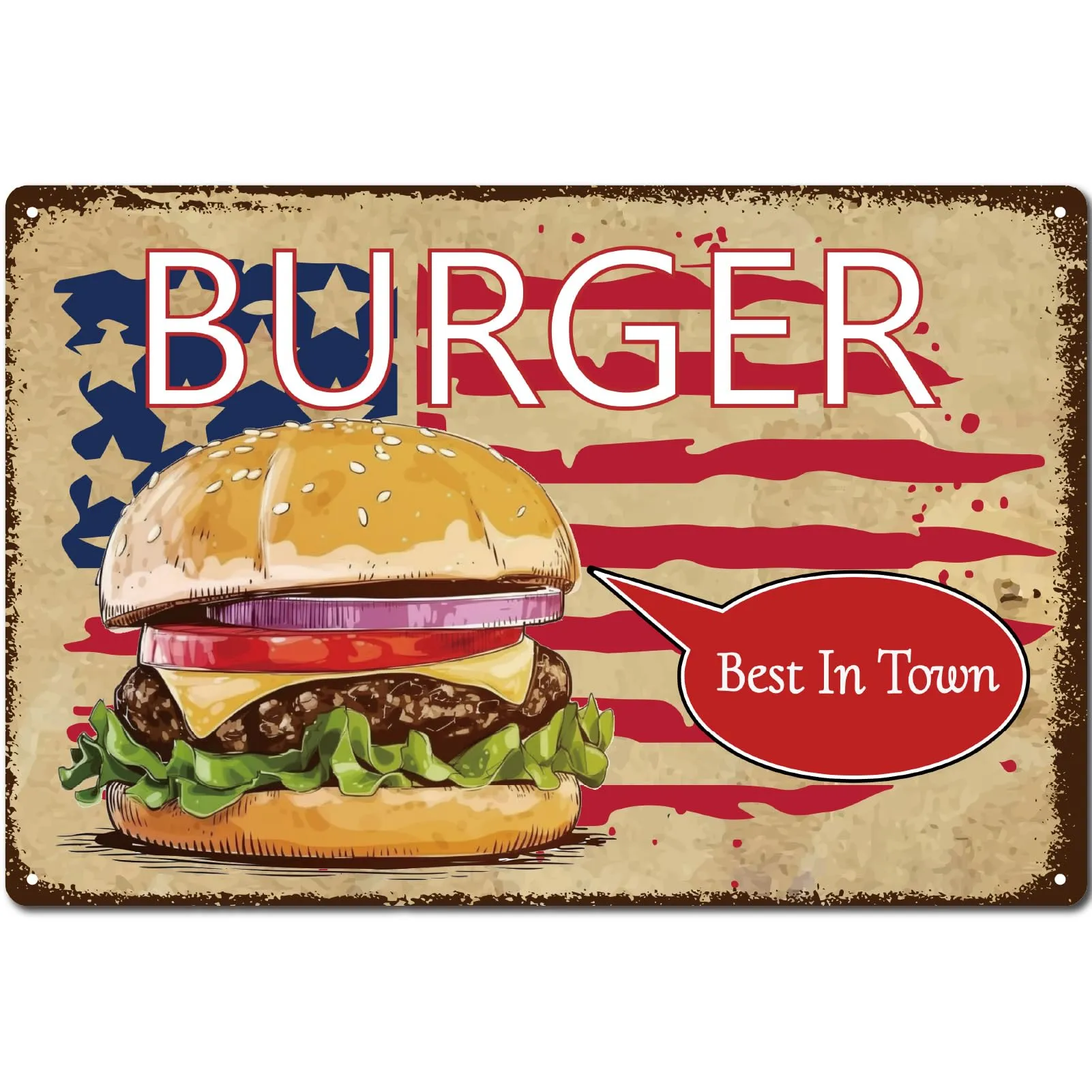 Affiche vintage - Cuisine – CREATCABIN Burger Plaque Métal pour Cuisine - Image 1