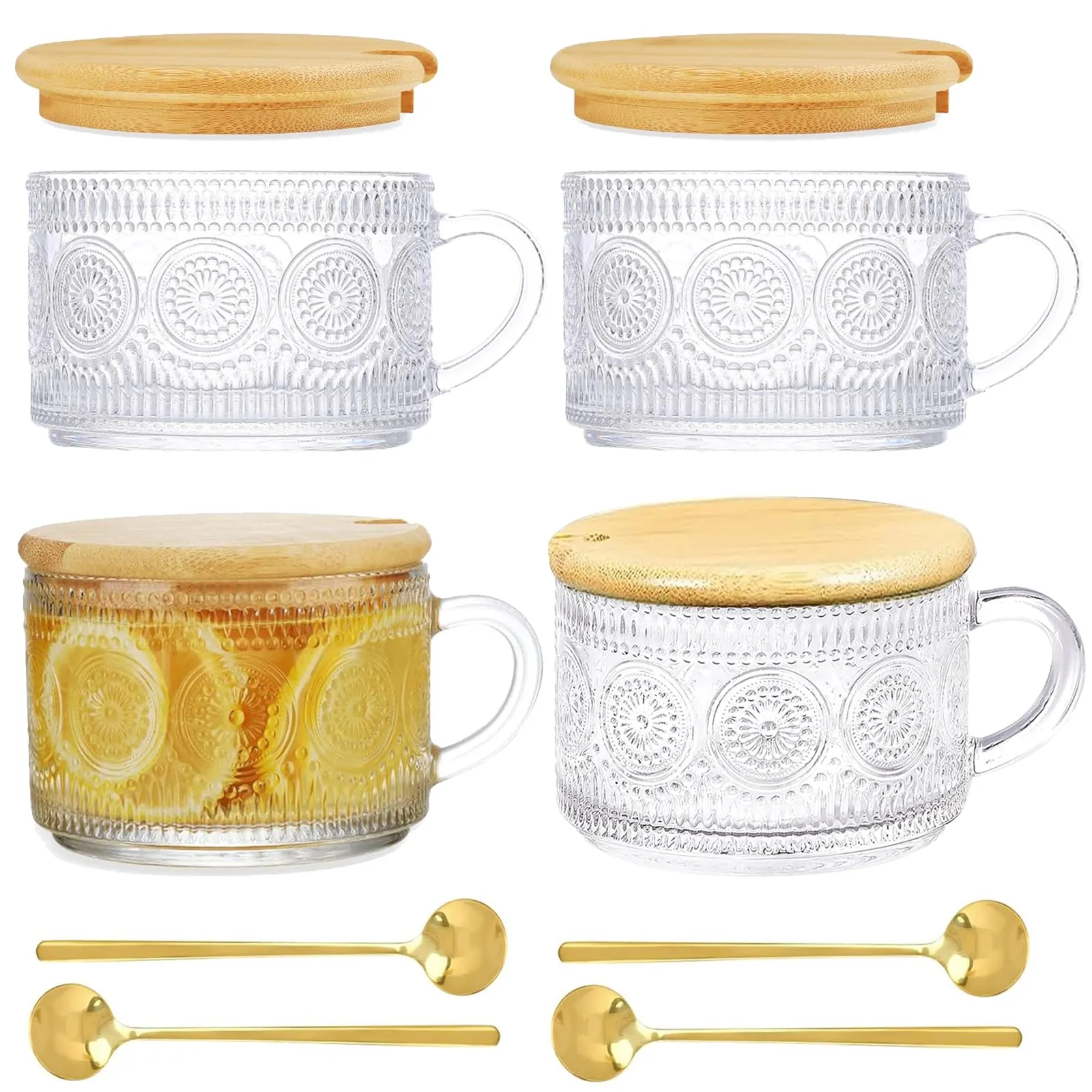 Tasse vintage - Lot de 4 – Lot Mug Tasse Café Gaufré Vintage avec Poignée verre - Image 1