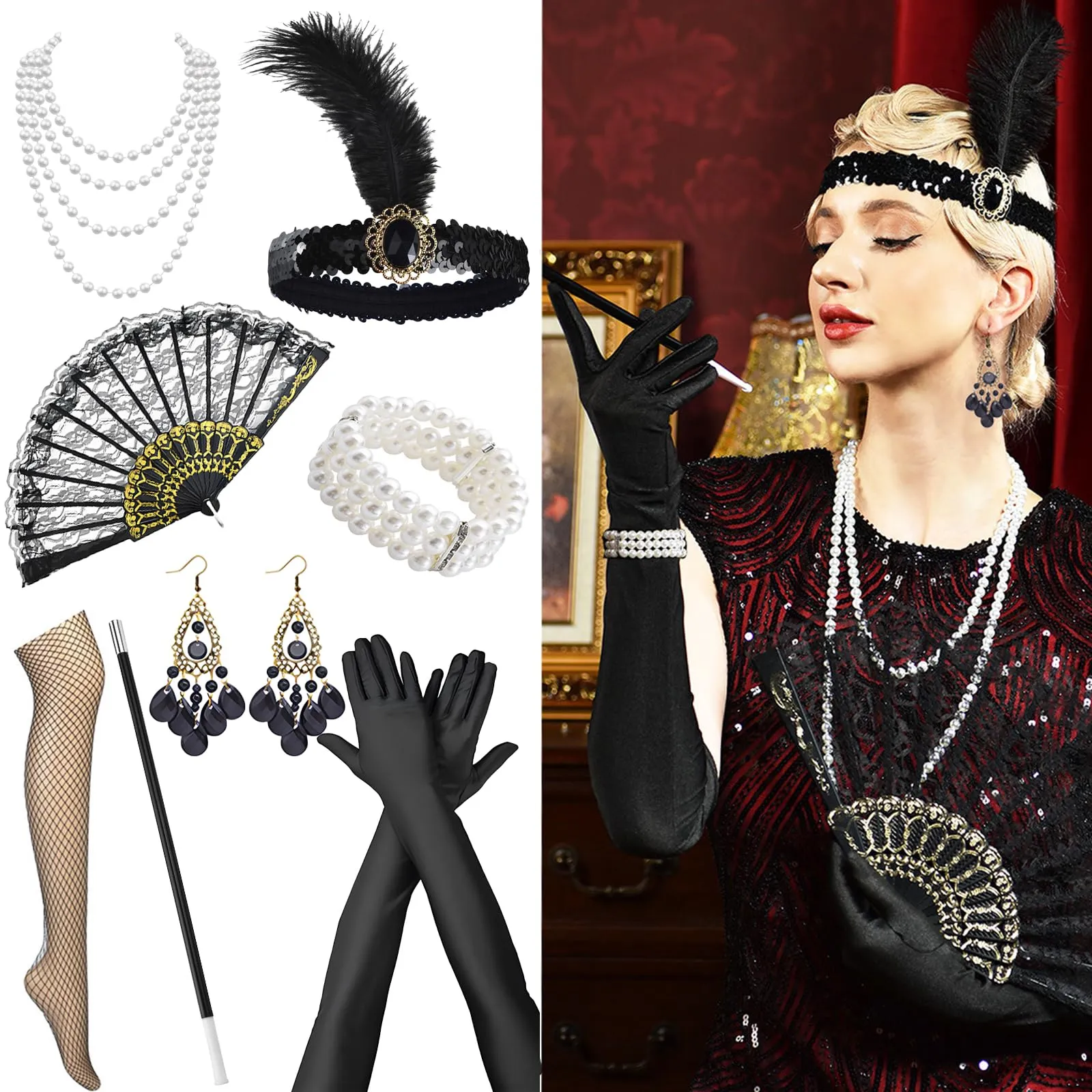 Robe vintage - 6 Pièce set kit Déguisement hip Hop,80s 90s Accessoires