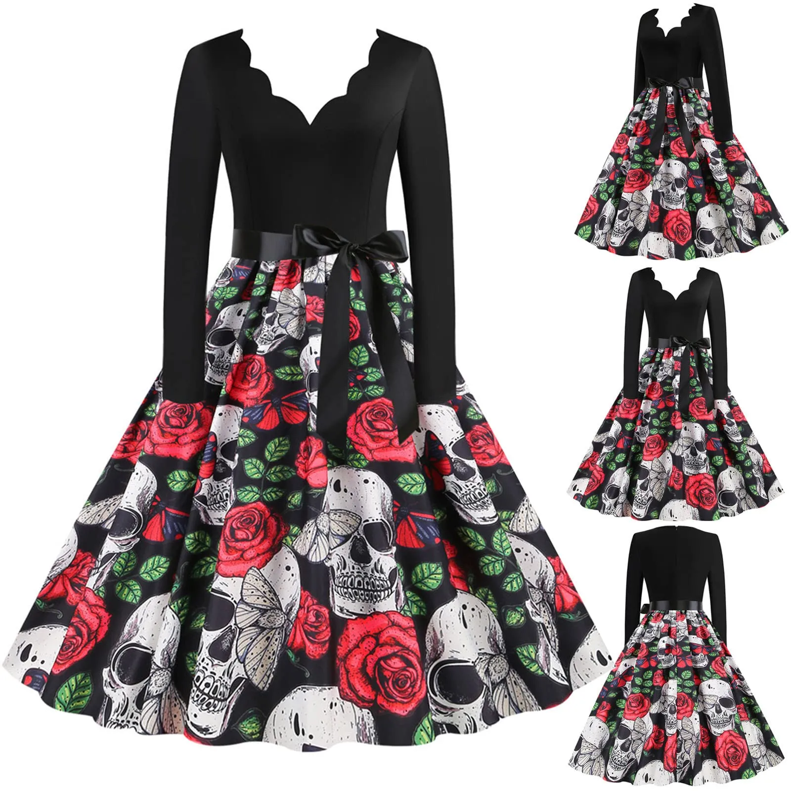 Halloween Costume pour Femme fête Robe Femme Chic et Elegant Robe de soirée Manche Courte Col Rond Dentelle Imprimée Vintage Sexy Halloween Deguisement Mode Cosplay Plissée Nouvelle Tenue - Image 1