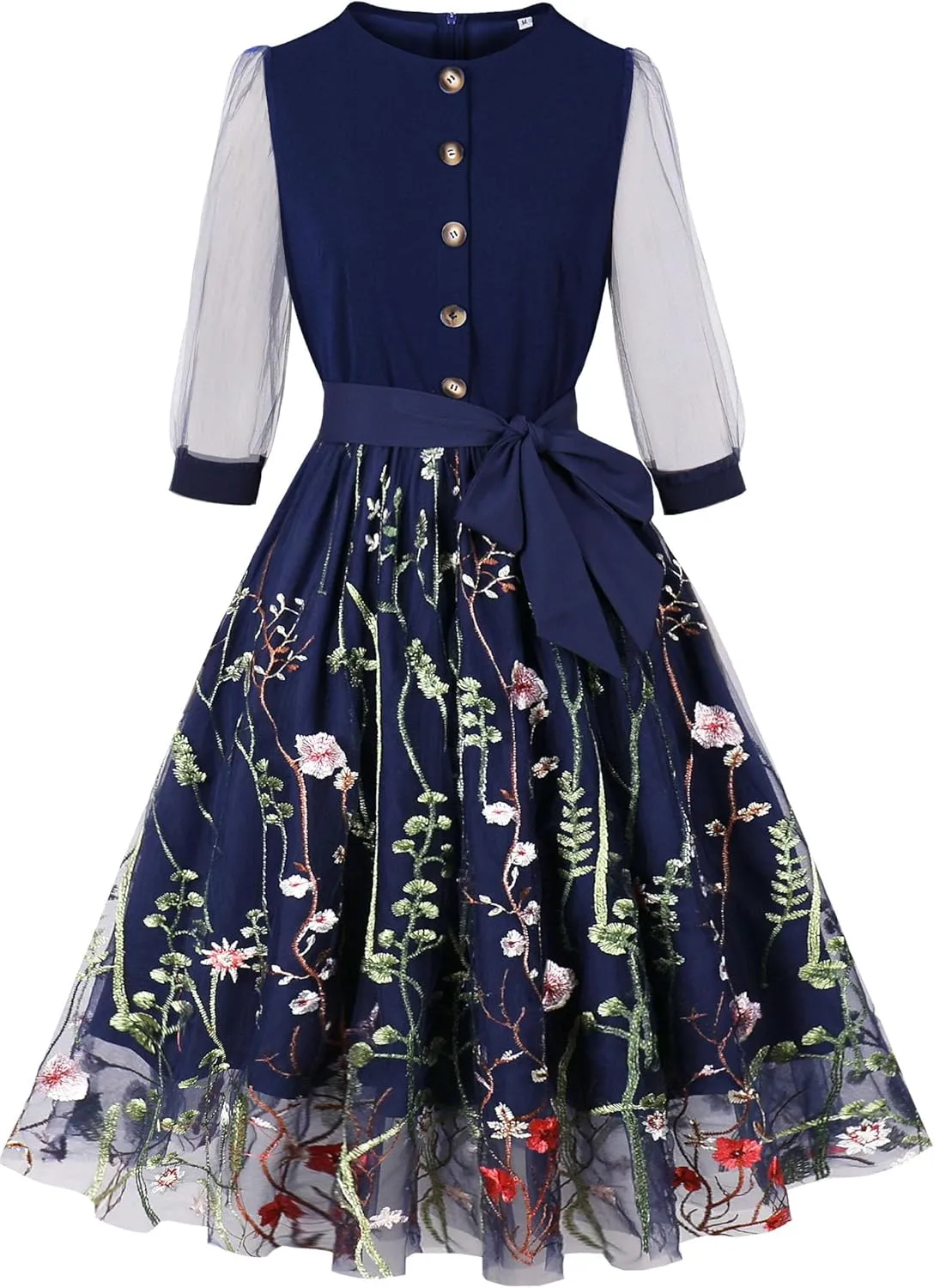 Femme Robe Tulle Brodée Vintage Années 50 60 - Image 1