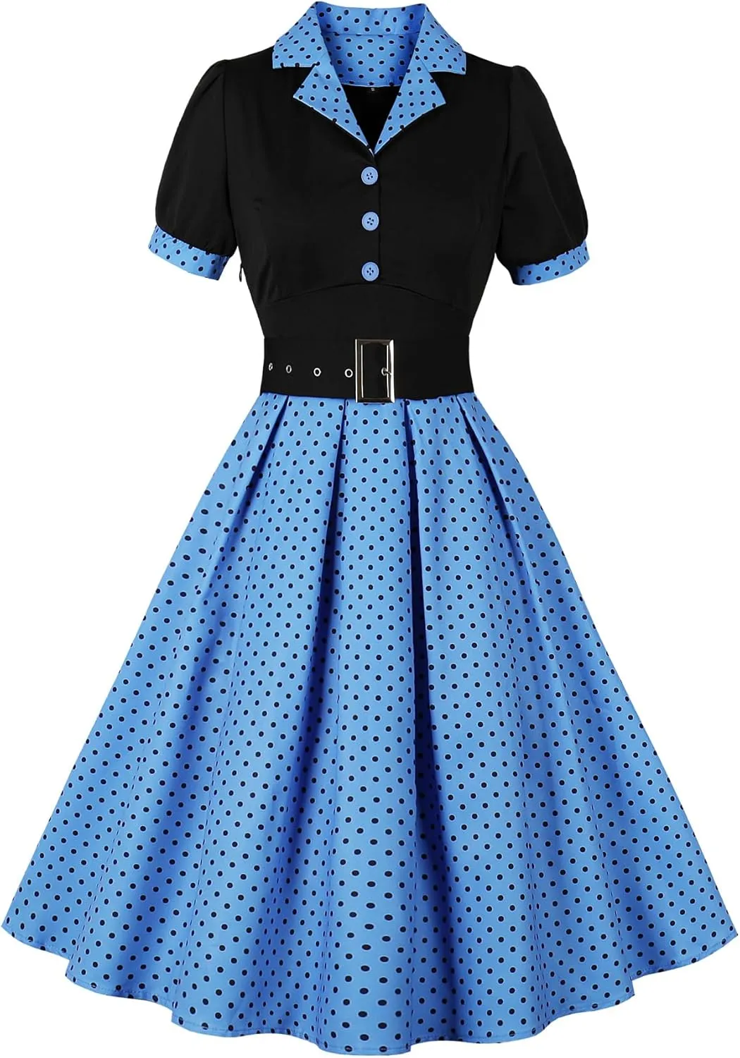 Femmes Noir Corset Boutons Pois Plissés Travail - Image 1