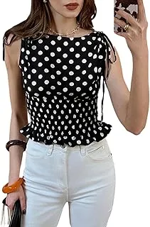 Haut péplum froncé à pois pour femme sans manches… - Image 1