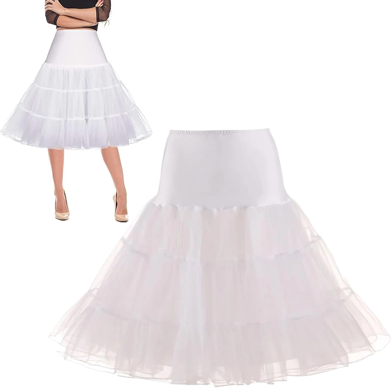 Jupon Vintage années 50 Femme Blanc Long 60cm