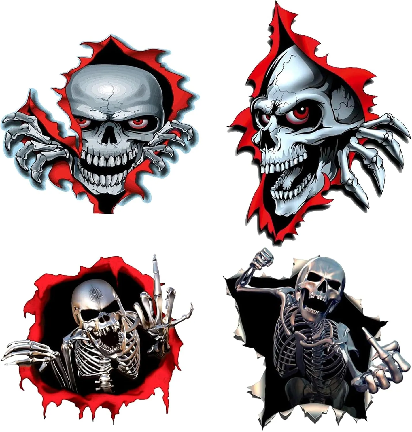 Lot de 4 autocollants tête de mort pour voiture - Image 1