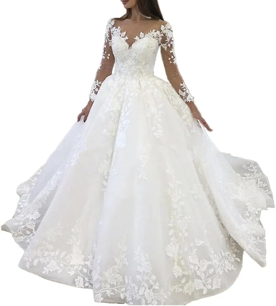 Robe de mariée Princesse Col V Manche Longue