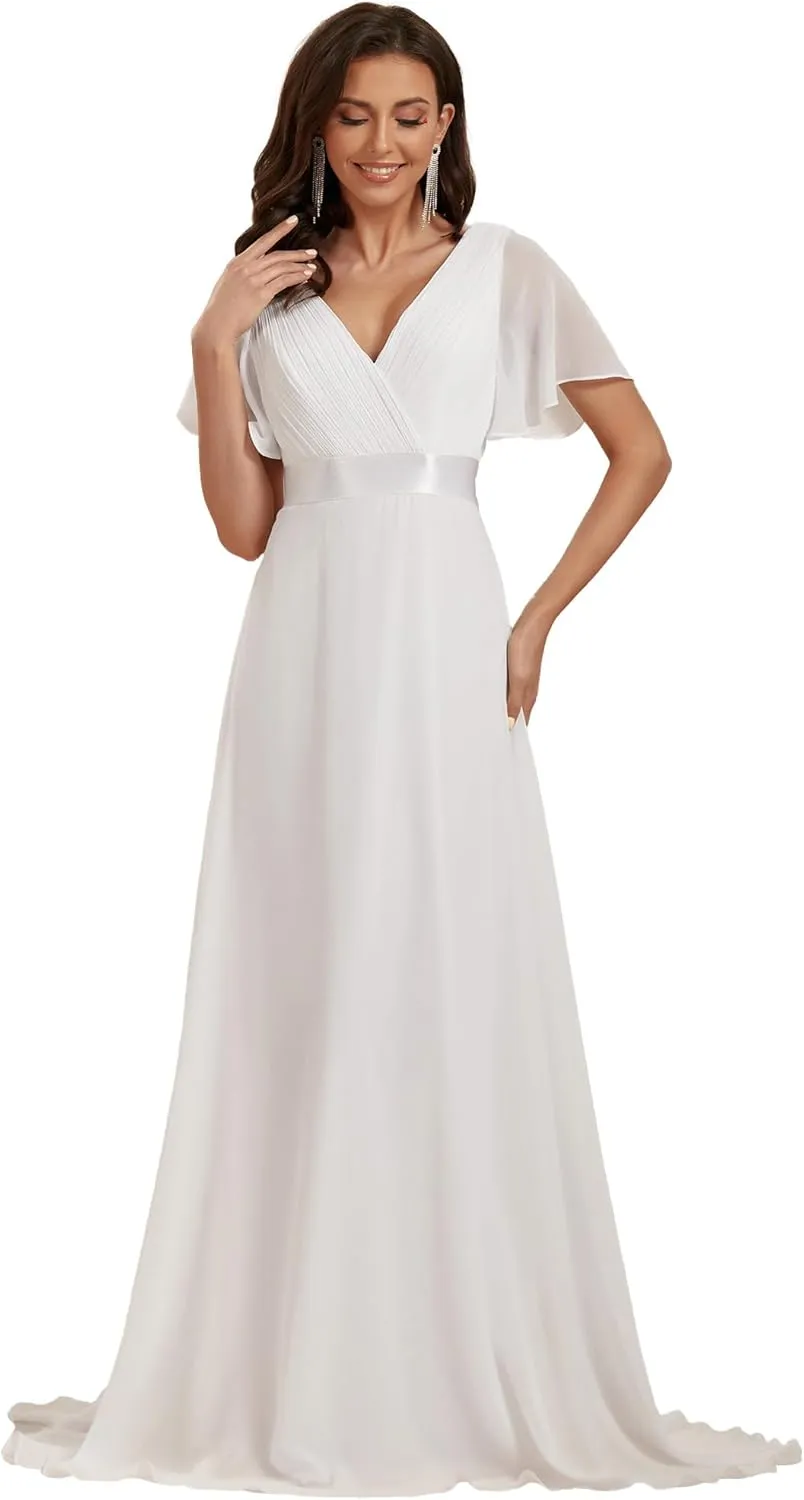 Robe de soirée en Double V-col et Manches Courtes - Image 1