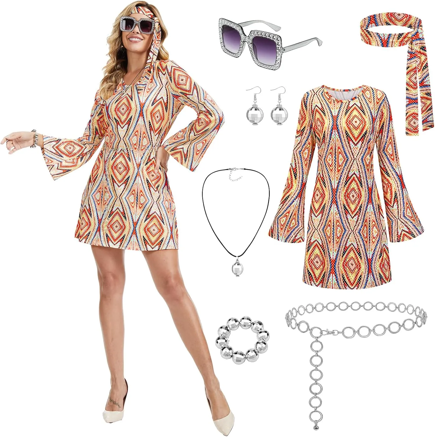 Robe disco des années 70 avec motif géométrique