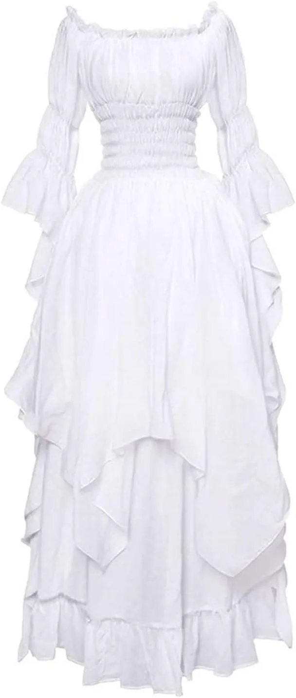 Robe MéDiéVale Femme,Col Rond Manches Flares Robe - Image 1