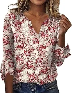 Tshirt Femme,T-Shirt Femme Bell à Manches 3/4 Et… - Image 1