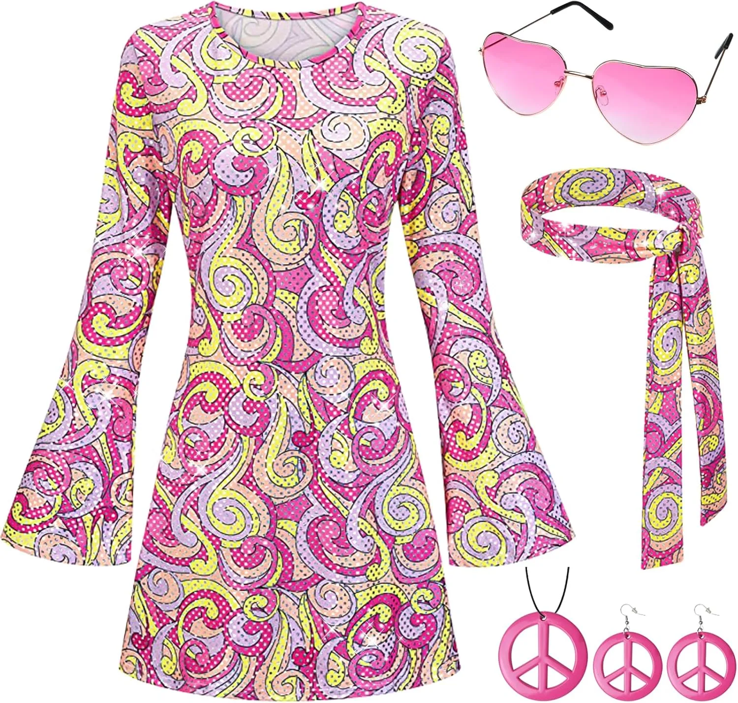 Ulikey 5pcs Déguisement Hippie Femme